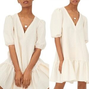 Maje Rolita Dress Puff Sleeve Cream 36 Small